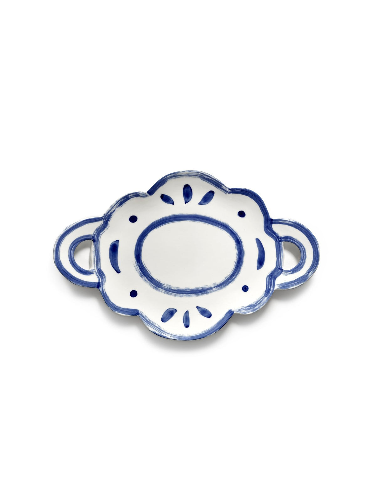 Plat de service ovale en grès blanc et bleu 40,5x36,5x3cm 03 Line-up - Serax - The Cool Republic