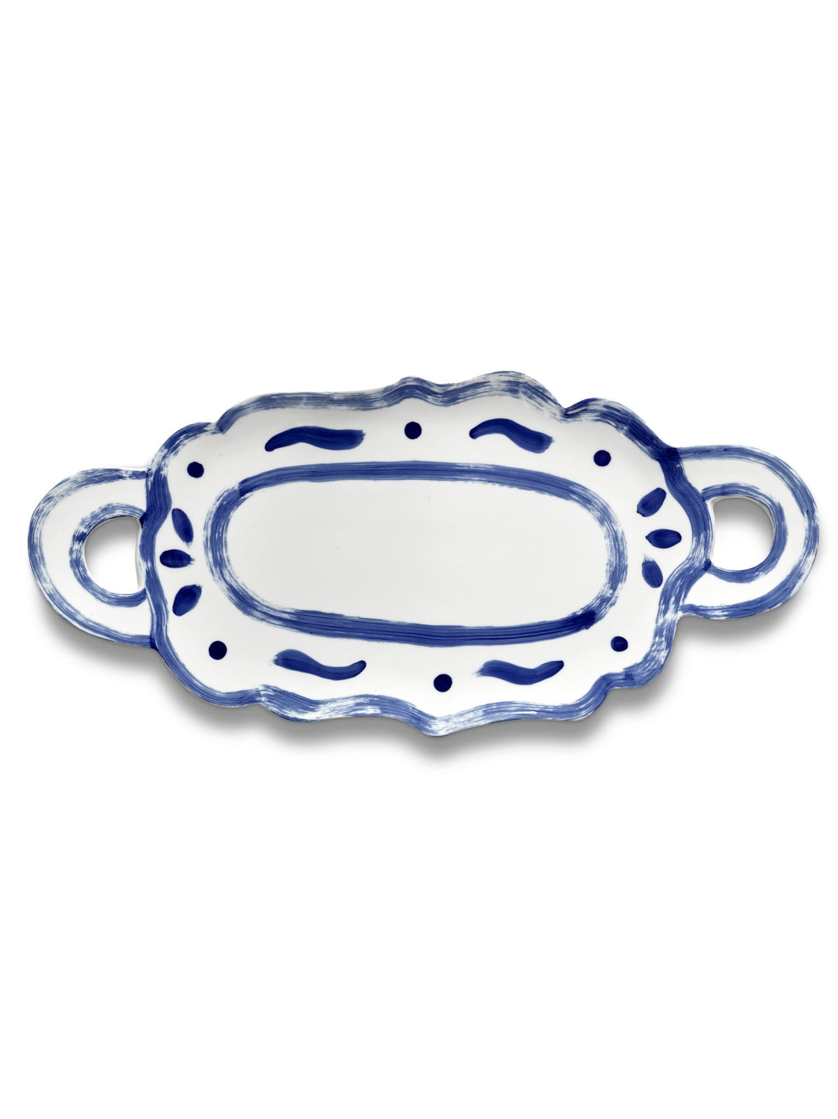 Plat de service ovale en grès blanc et bleu 53x24,5x3,5cm 04 Line-up - Serax - The Cool Republic