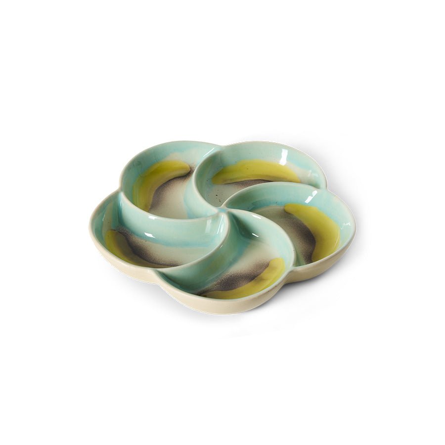 Plateau apéritif en grès bleu jaune 20cm Vaisselle 70s - HKLiving - The Cool Republic