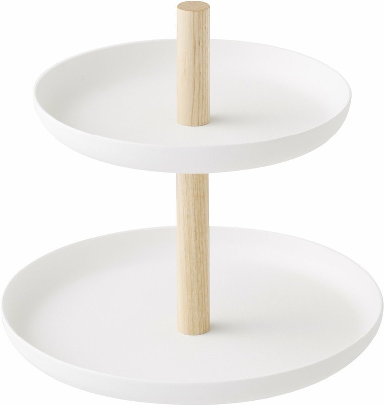 Plateau d'accessoires à 2 niveaux en acier blanc et bois naturel Tosca - Yamazaki - The Cool Republic