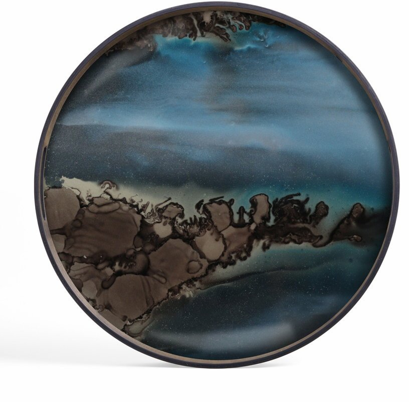 Plateau en verre organique bleu et marron S Linear Flow - Ethnicraft Accessories - The Cool Republic