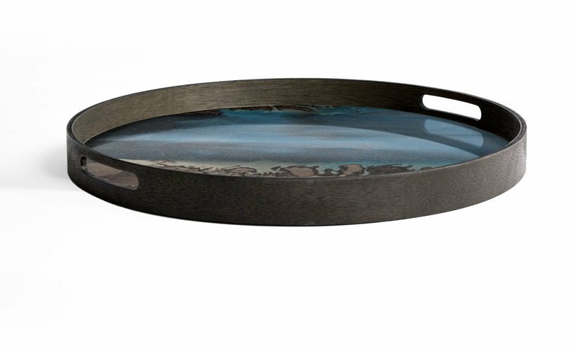 Plateau en verre organique bleu et marron S Linear Flow - Ethnicraft Accessories - The Cool Republic
