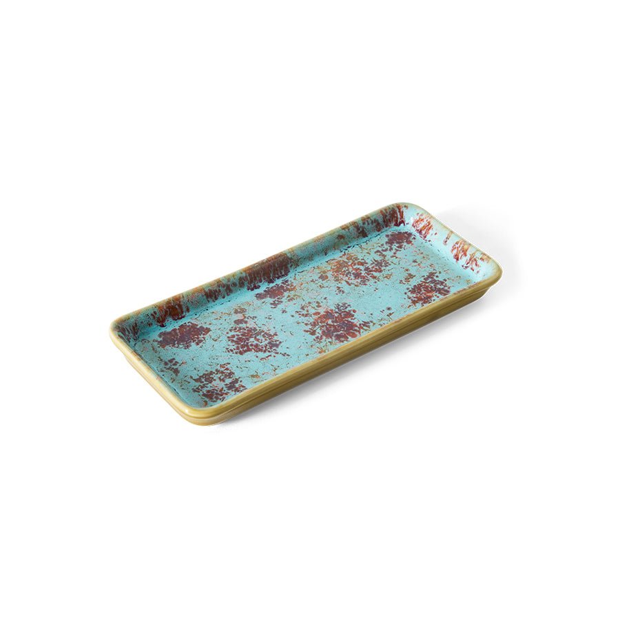Plateau rectangulaire en grès bleu 7,7x18x2cm Vaisselle 70s - HKLiving - The Cool Republic