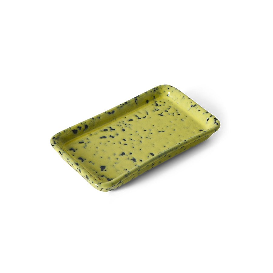 Plateau rectangulaire en grès jaune 7,7x13,6x2cm Vaisselle 70s - HKLiving - The Cool Republic
