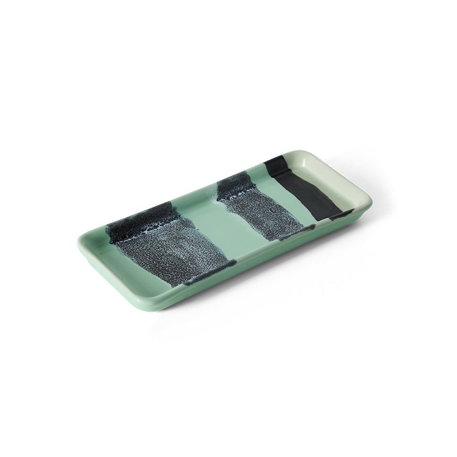 Plateau rectangulaire en grès vert 7,7x18x2cm Vaisselle 70s - HKLiving - The Cool Republic