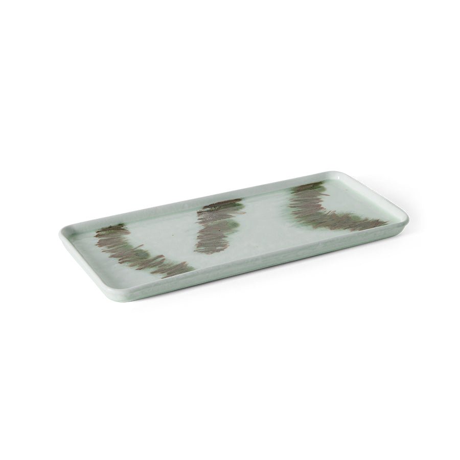 Plateau rectangulaire en grès vert clair 31,8x13,5x2cm Vaisselle 70s - HKLiving - The Cool Republic