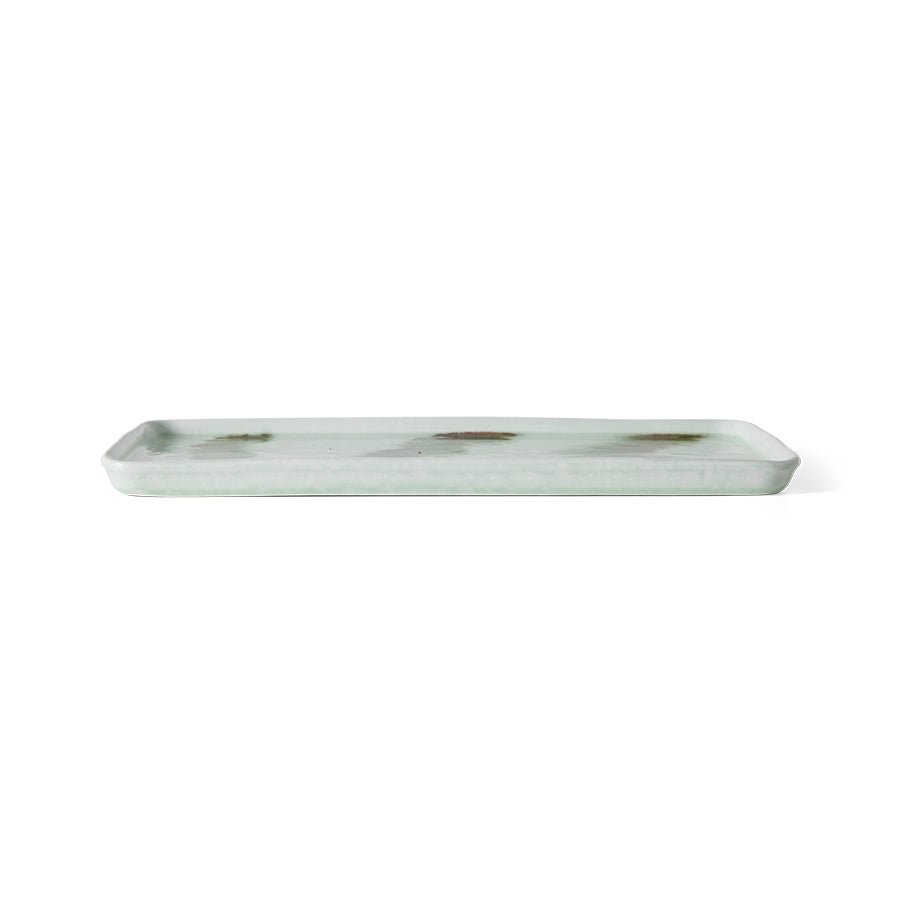 Plateau rectangulaire en grès vert clair 31,8x13,5x2cm Vaisselle 70s - HKLiving - The Cool Republic