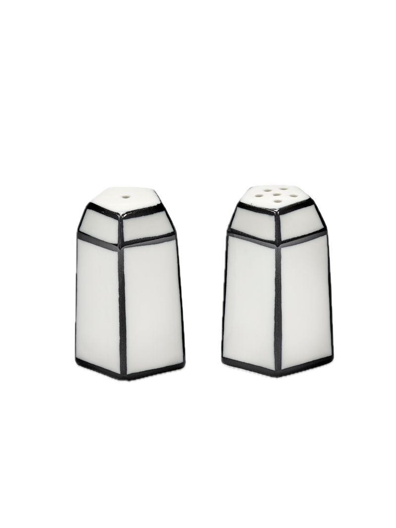 Carte Blanche white and black porcelain salt and pepper shakers - SERAX