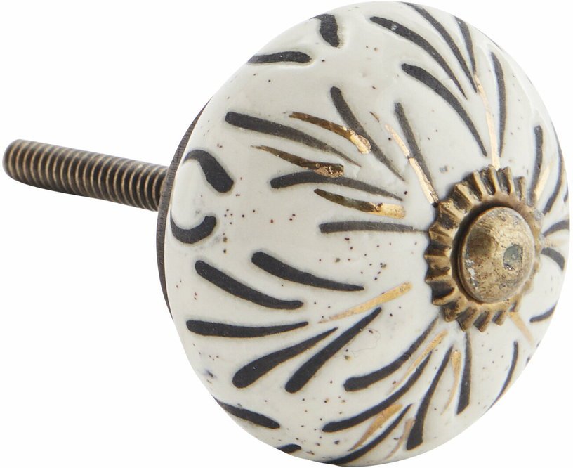 Poignée de porte en grès peint à la main blanc cassé - noire - or - Madam Stoltz - The Cool Republic