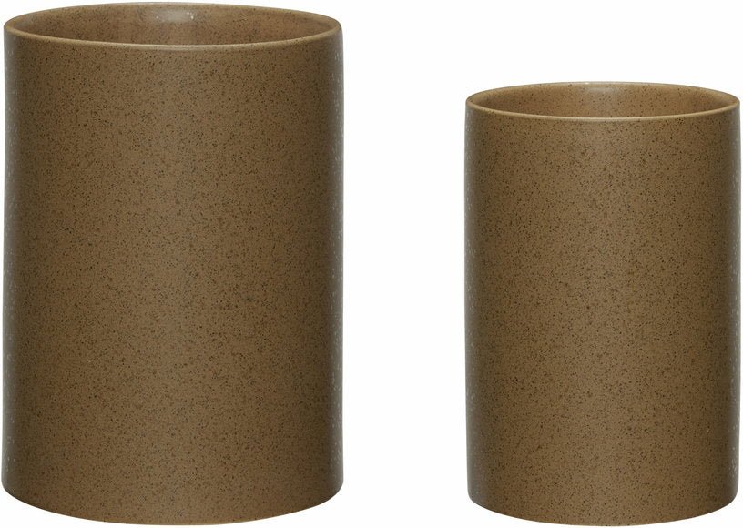 Pot en céramique marron (lot de 2) Edna - Hübsch - The Cool Republic