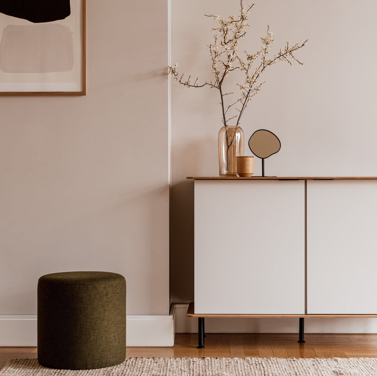 Pouf en laine olive 40 cm Folk - noo.ma - The Cool Republic