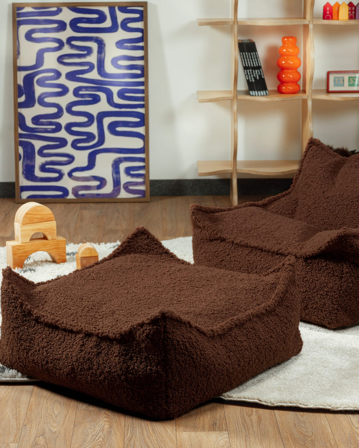 Pouf en teddy bouclé marron 60x60x20cm Warm Hazel - Wigiwama — vue 3
