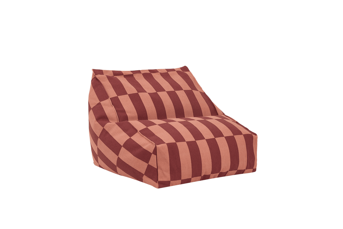 Pouf enfant en coton bio à carreaux rouge 68 x 60 x 40 cm Vibes - Nobodinoz - The Cool Republic