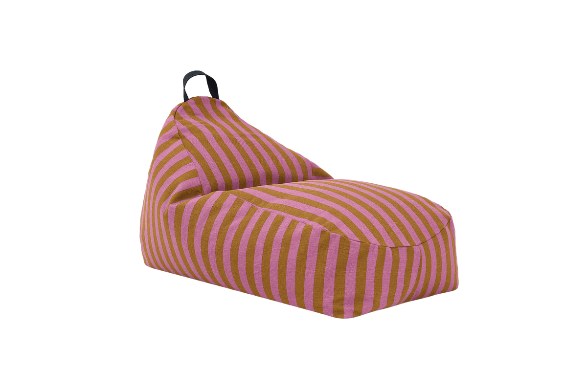 Pouf enfant en coton bio à rayures rose et jaune curry 100 x 55 x 65 cm Bliss - Nobodinoz - The Cool Republic