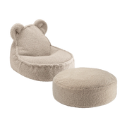 Pouf et repose-pieds en teddy bouclé beige 70x60x42cm Biscuit Bear - Wigiwama