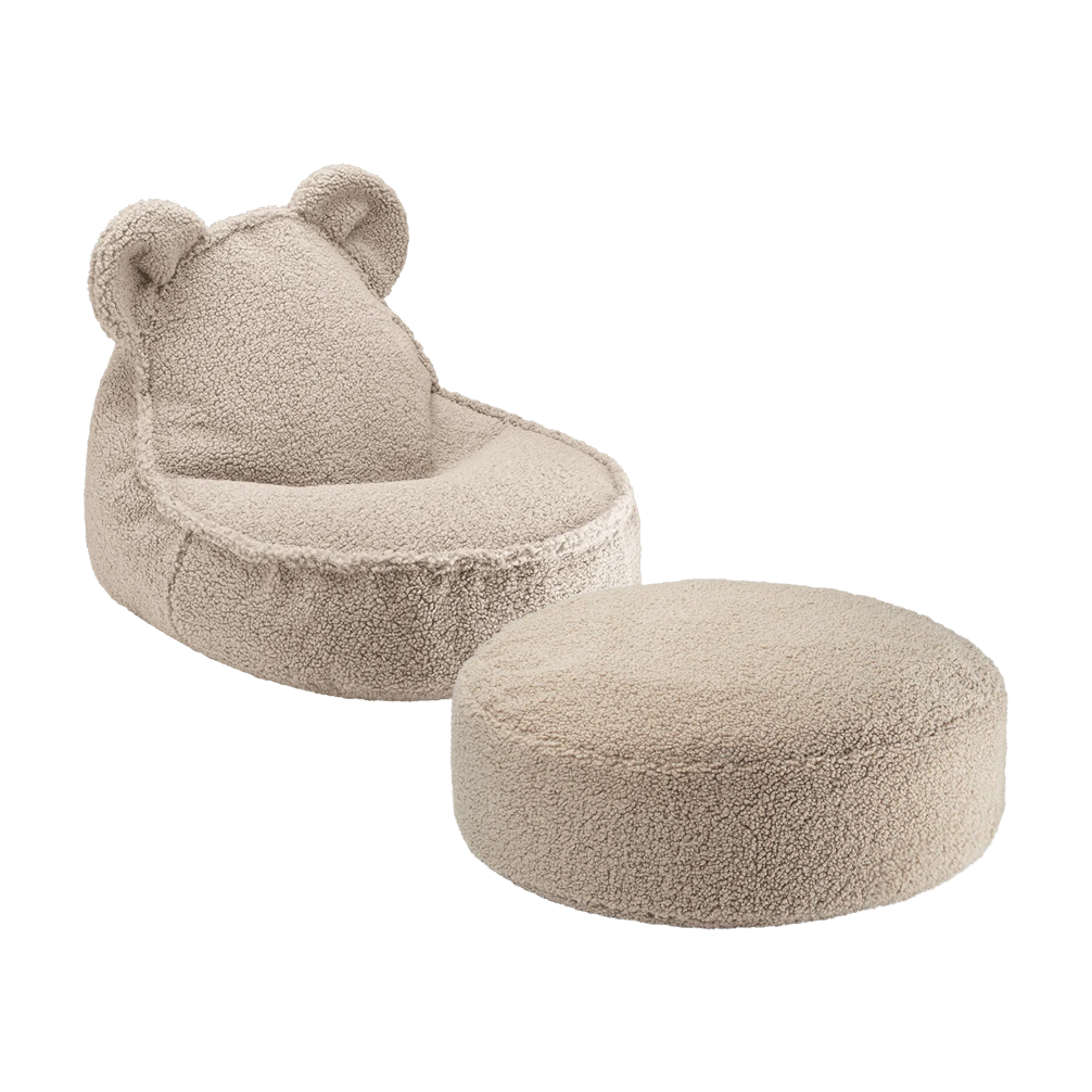 Pouf et repose-pieds en teddy bouclé beige 70x60x42cm Biscuit Bear - Wigiwama
