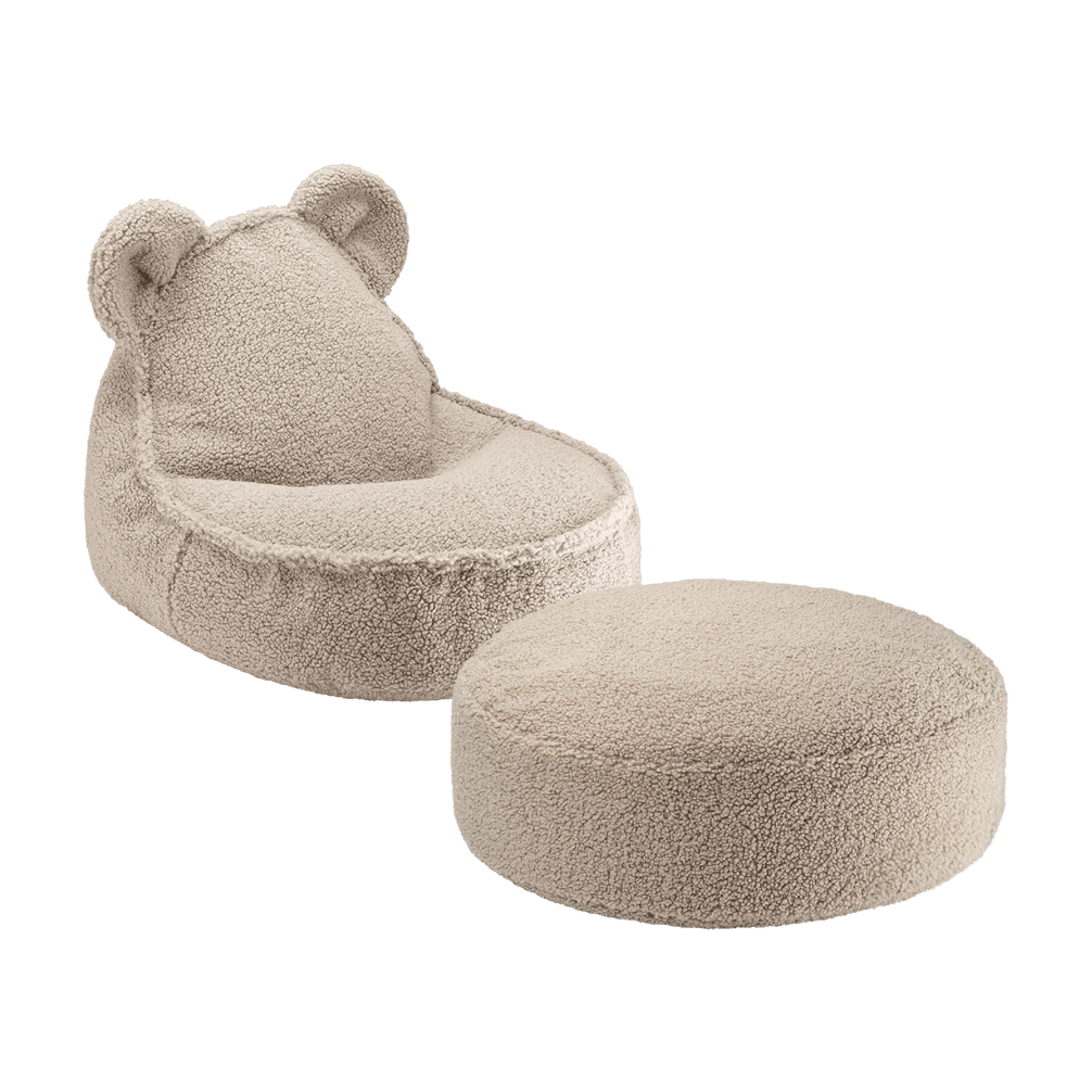 Pouf et repose-pieds en teddy bouclé beige 70x60x42cm Ours - Wigiwama - The Cool Republic