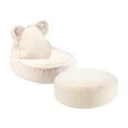 Pouf et repose-pieds en Teddy bouclé blanc cassé 70x80x50cm Bear - Wigiwama