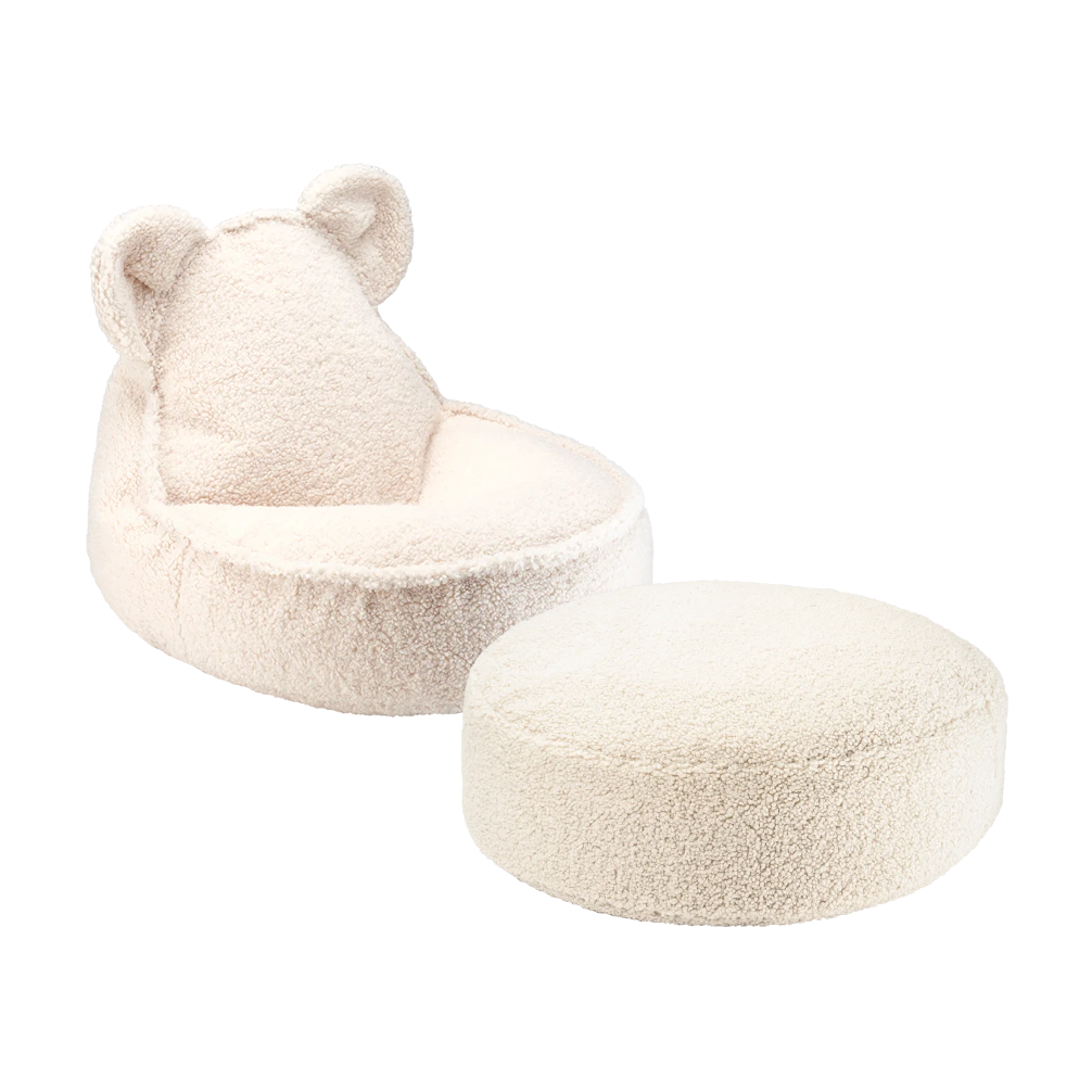 Pouf et repose-pieds en Teddy bouclé blanc cassé 70x80x50cm Bear - Wigiwama