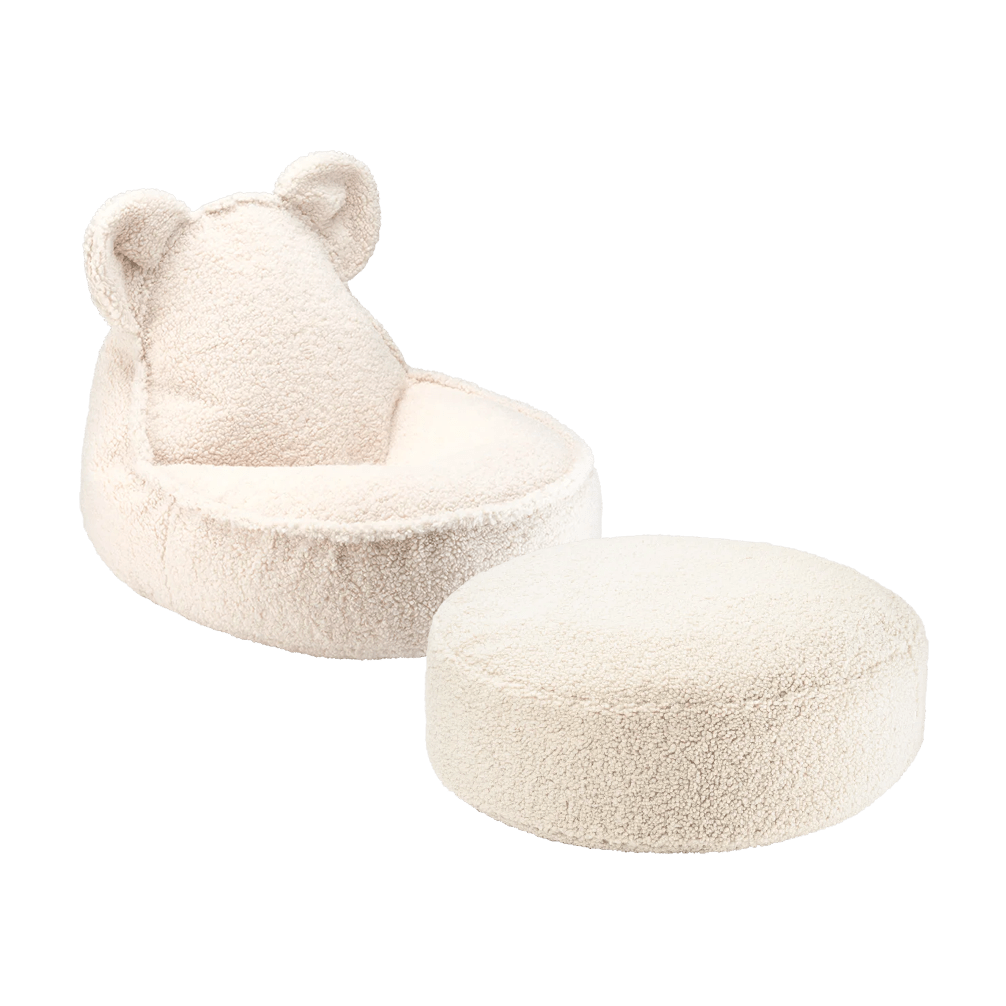 Pouf et repose-pieds en teddy bouclé blanc cassé 70x80x50cm Ours - Wigiwama - The Cool Republic