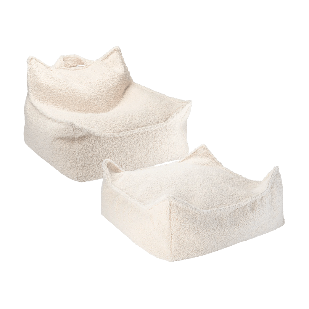 Pouf et repose-pieds en teddy bouclé blanc cassé 70x80x50cm Poire - Wigiwama - The Cool Republic
