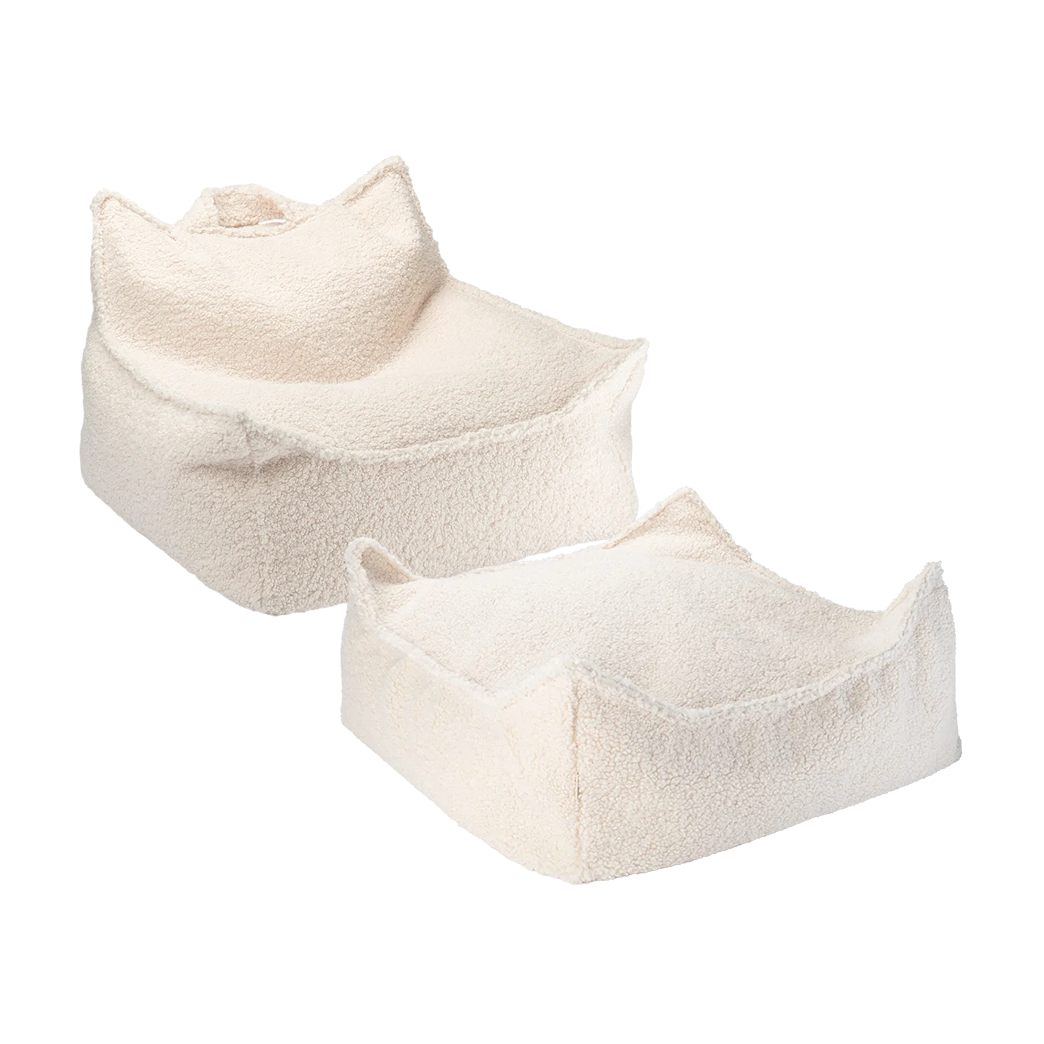 Pouf et repose-pieds en teddy bouclé blanc cassé 70x80x50cm Poire - Wigiwama