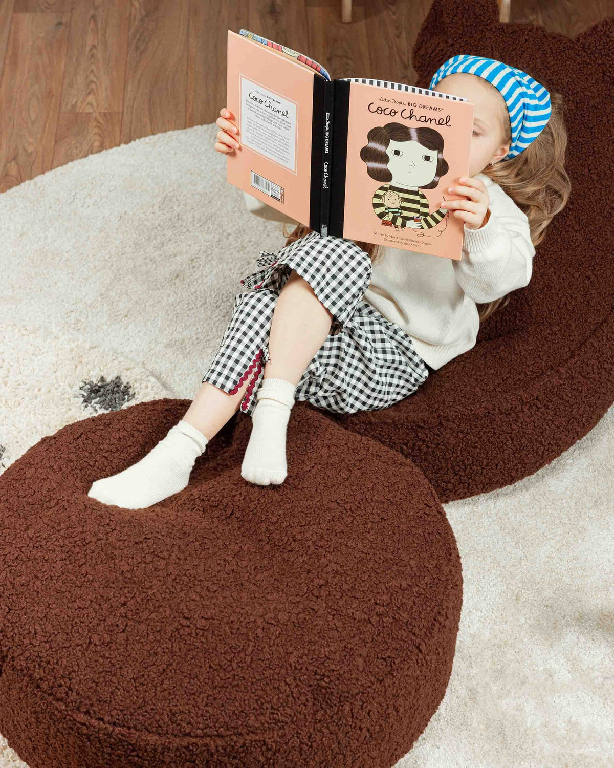 Pouf et repose-pieds en teddy bouclé marron 60x70x42cm Bear - Wigiwama — vue 3