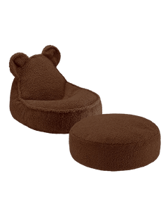 Pouf et repose-pieds en teddy bouclé marron 60x70x42cm Ours - Wigiwama - The Cool Republic