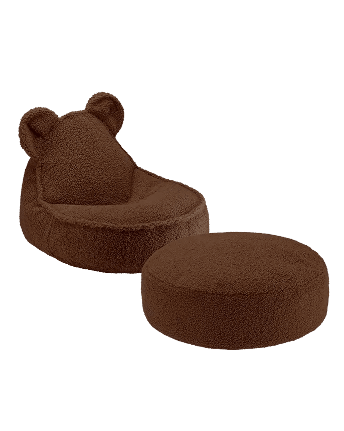 Pouf et repose-pieds en teddy bouclé marron 60x70x42cm Ours - Wigiwama - The Cool Republic