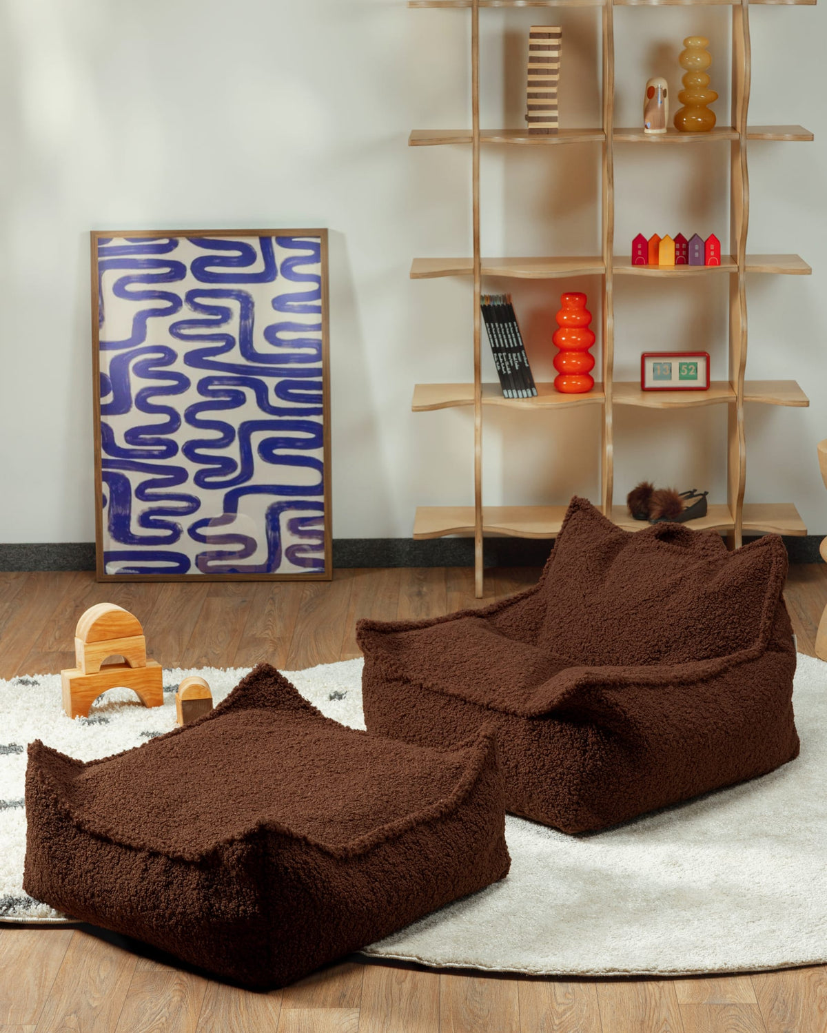 Pouf et repose-pieds en teddy bouclé marron 70x80x50cm Warm Hazel - Wigiwama — vue 2