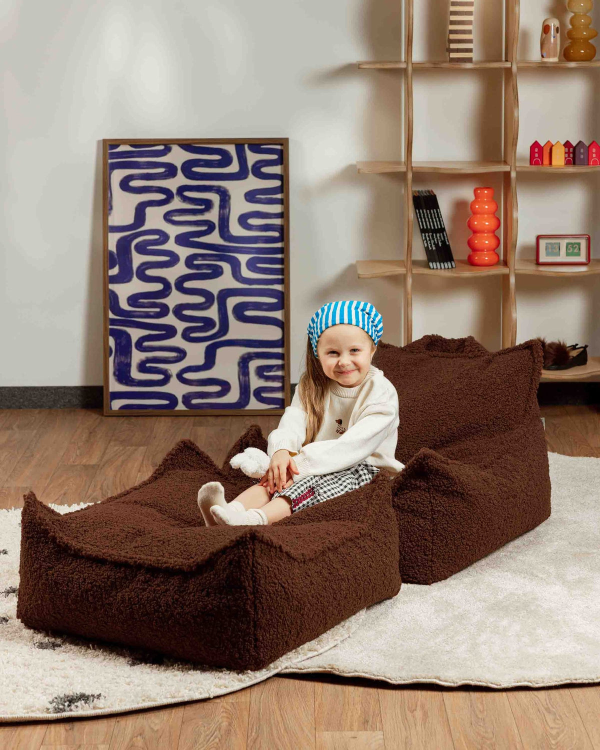 Pouf et repose-pieds en teddy bouclé marron 70x80x50cm Warm Hazel - Wigiwama — vue 3