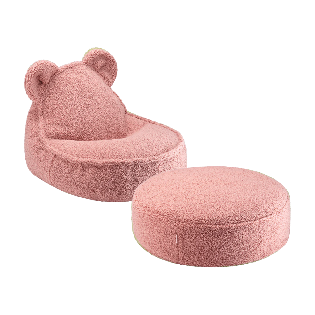 Pouf et repose-pieds en teddy bouclé rose 60x70x42cm Guava Bear - Wigiwama