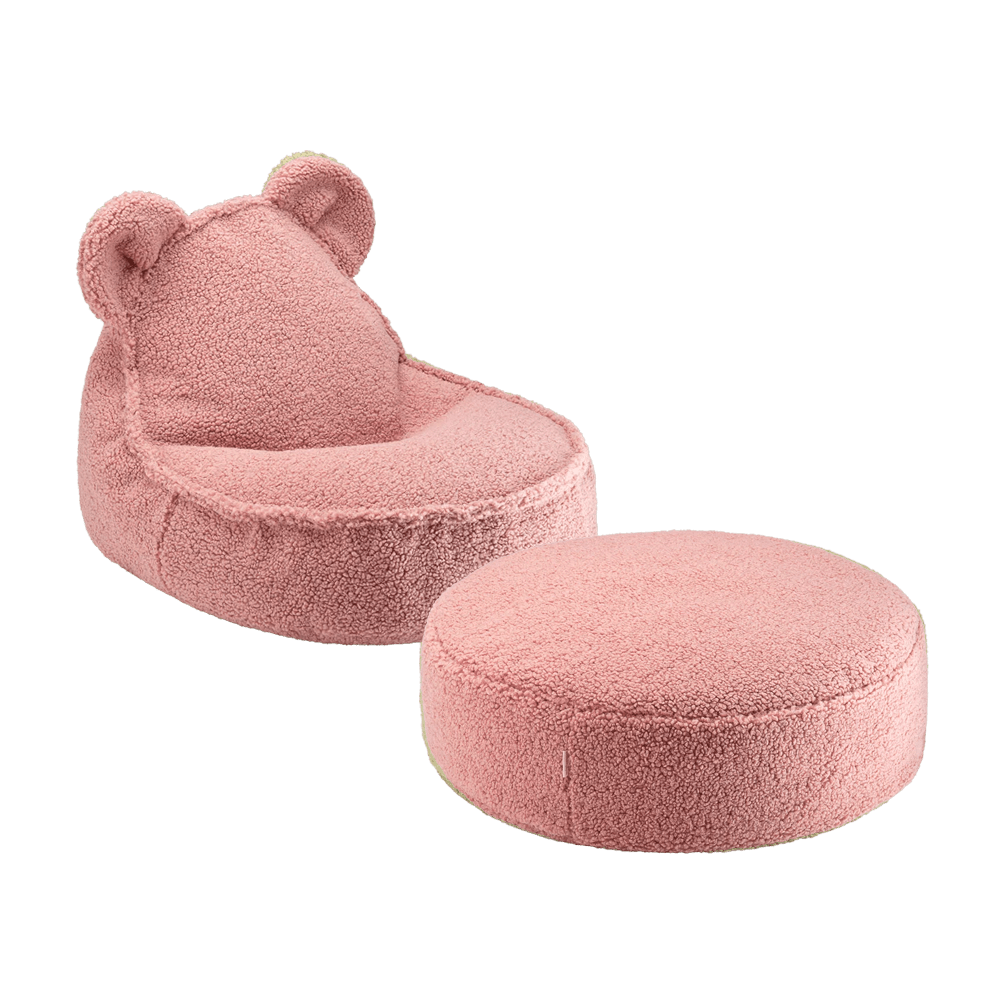 Pouf et repose-pieds en teddy bouclé rose 70x60x42cm Ours - Wigiwama - The Cool Republic