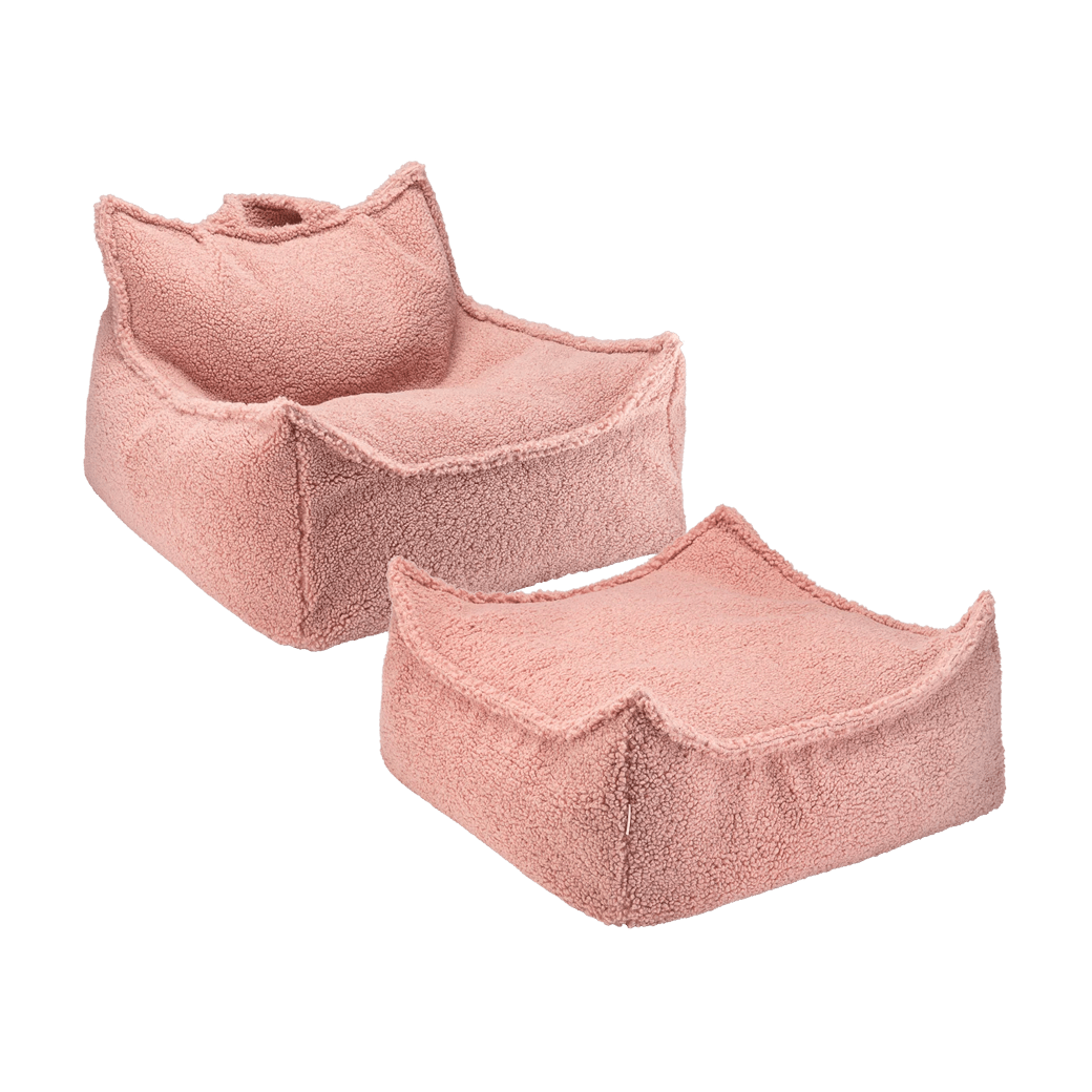Pouf et repose-pieds en teddy bouclé rose 70x80x50cm Poire - Wigiwama - The Cool Republic