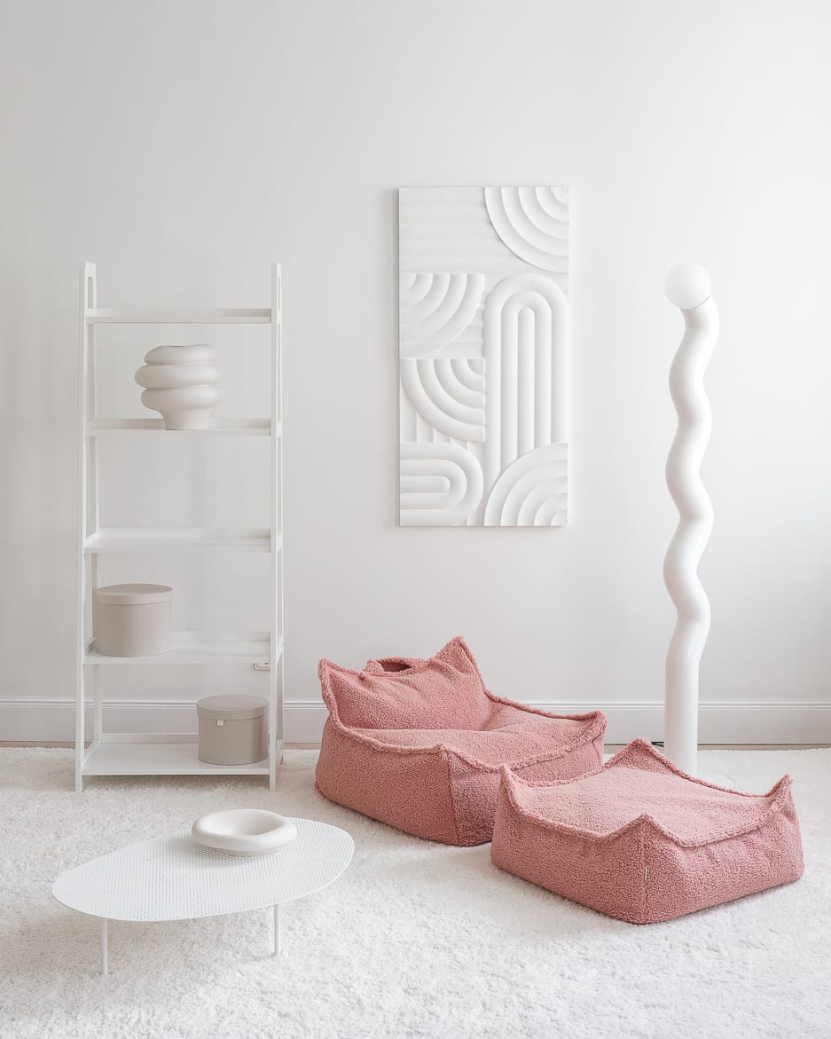 Pouf et repose-pieds en teddy bouclé rose 70x80x50cm Poire - Wigiwama — vue 2