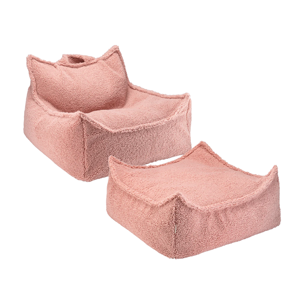 Pouf et repose-pieds en teddy bouclé rose 70x80x50cm Poire - Wigiwama