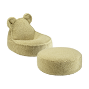 Pouf et repose-pieds en teddy bouclé vert 70×60×42cm Bear - Wigiwama