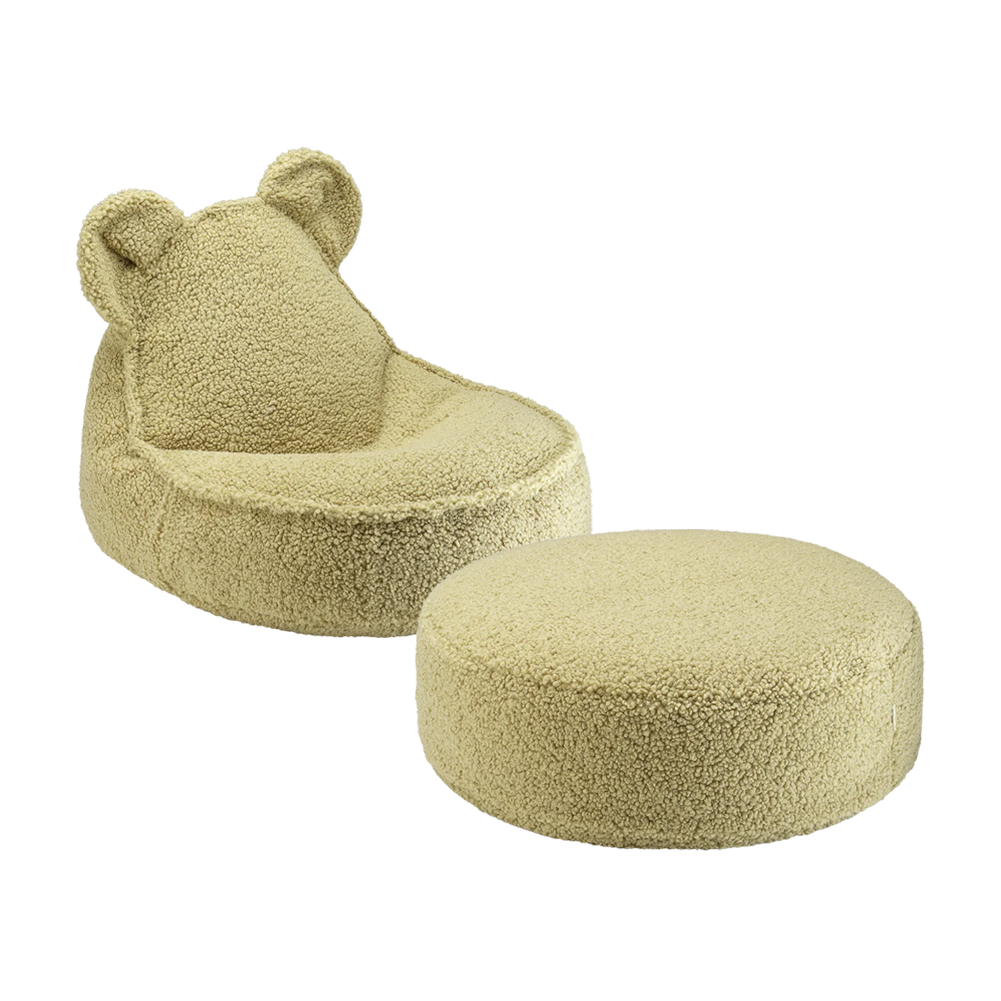 Pouf et repose-pieds en teddy bouclé vert 70×60×42cm Bear - Wigiwama
