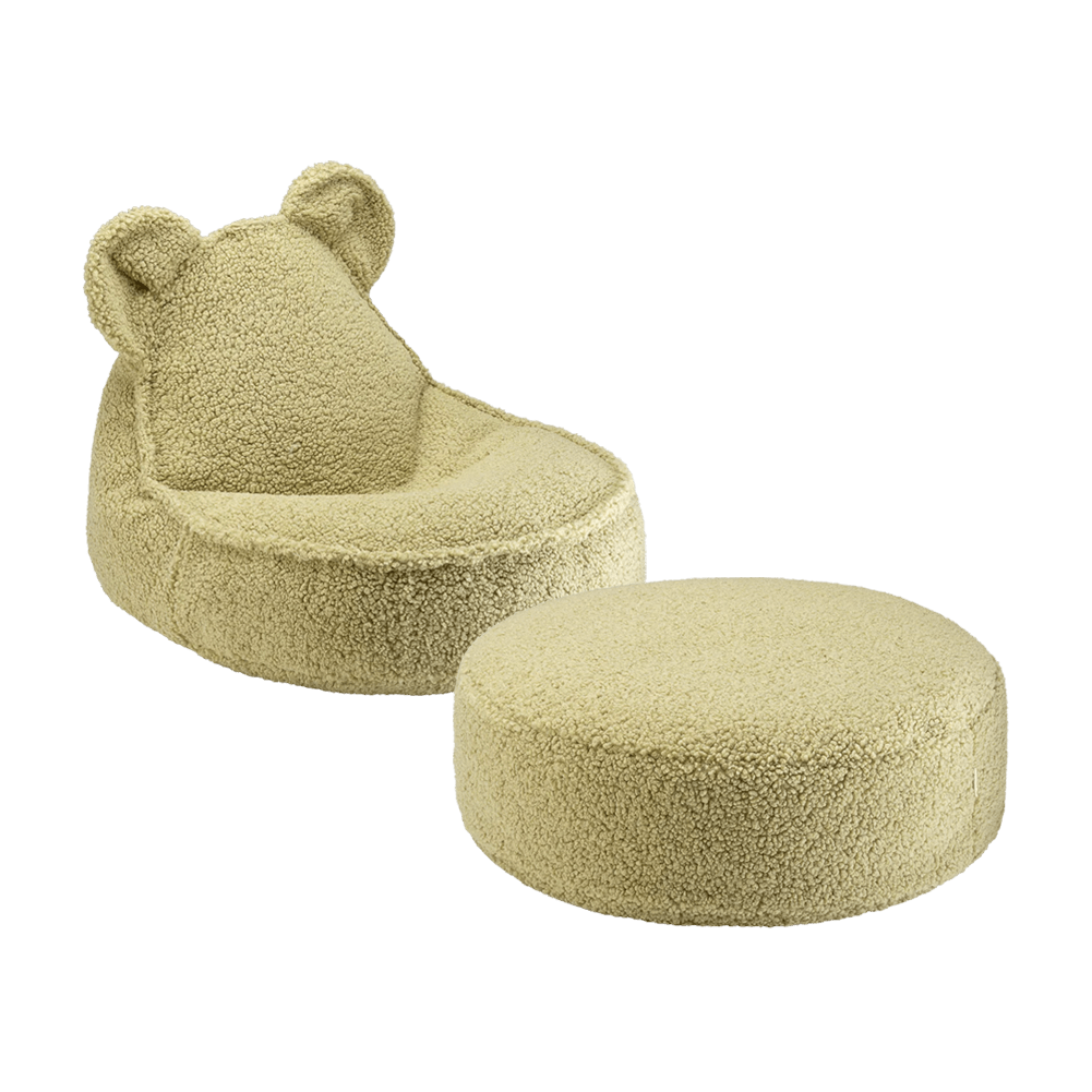 Pouf et repose-pieds en teddy bouclé vert 70×60×42cm Ours - Wigiwama - The Cool Republic