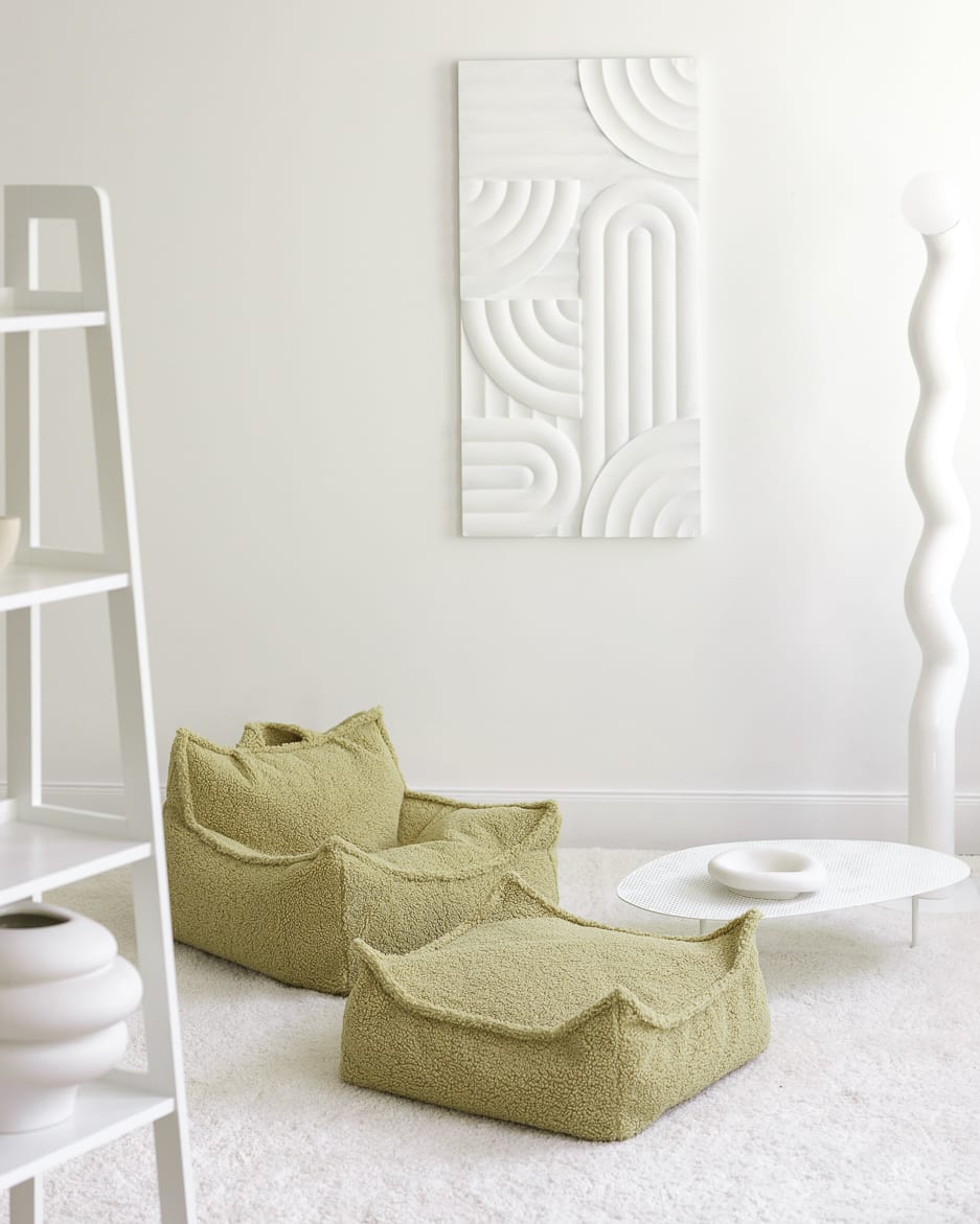 Pouf et repose-pieds en teddy bouclé verts 70x80x50cm Matcha - Wigiwama — vue 7