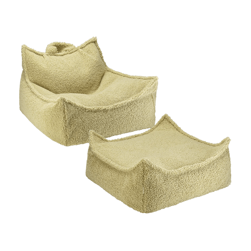 Pouf et repose-pieds en teddy bouclé verts 70x80x50cm Poire - Wigiwama - The Cool Republic