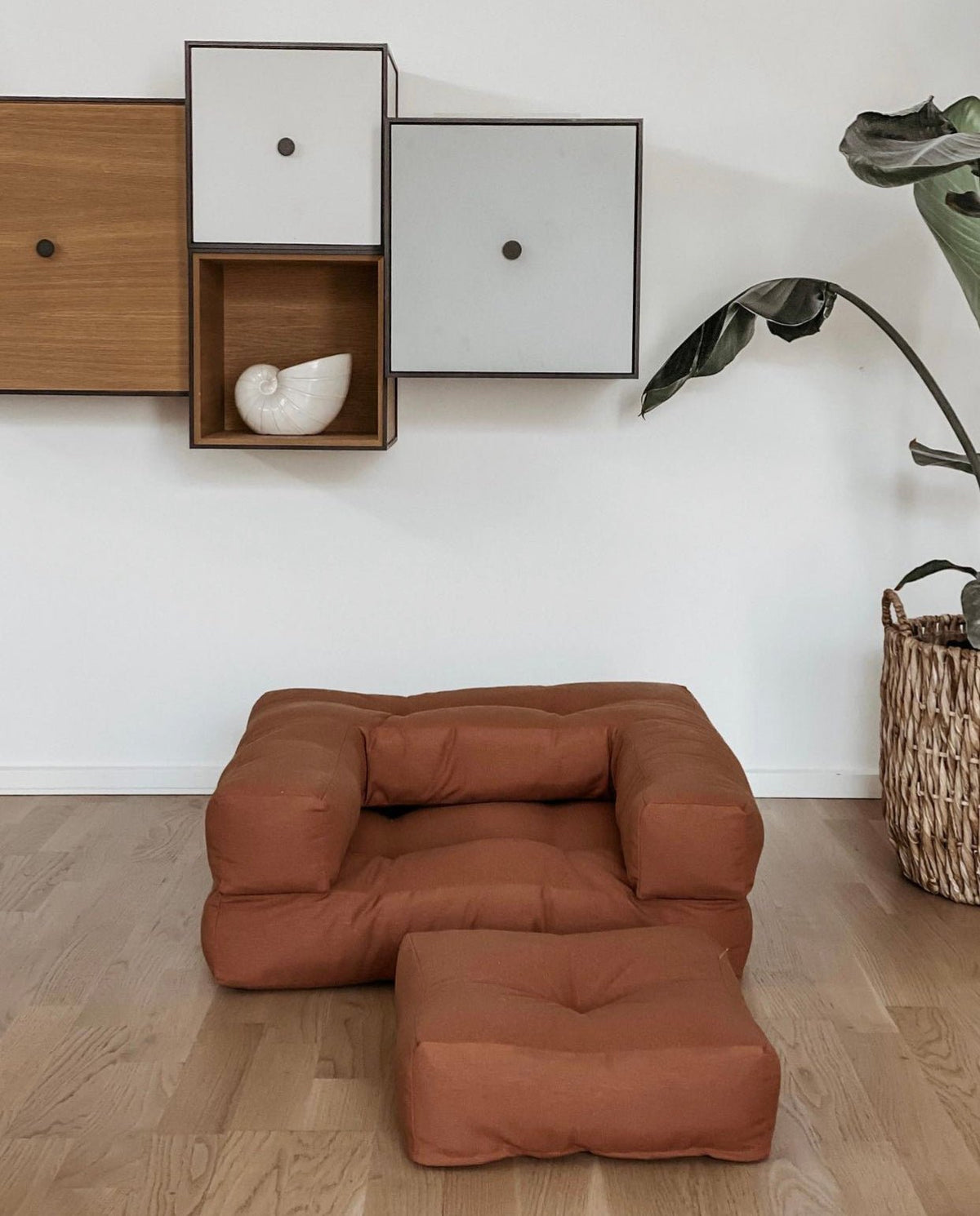 Pouf fauteuil convertible en coton marron clair 95x90x42cm Cube - Karup Design - The Cool Republic