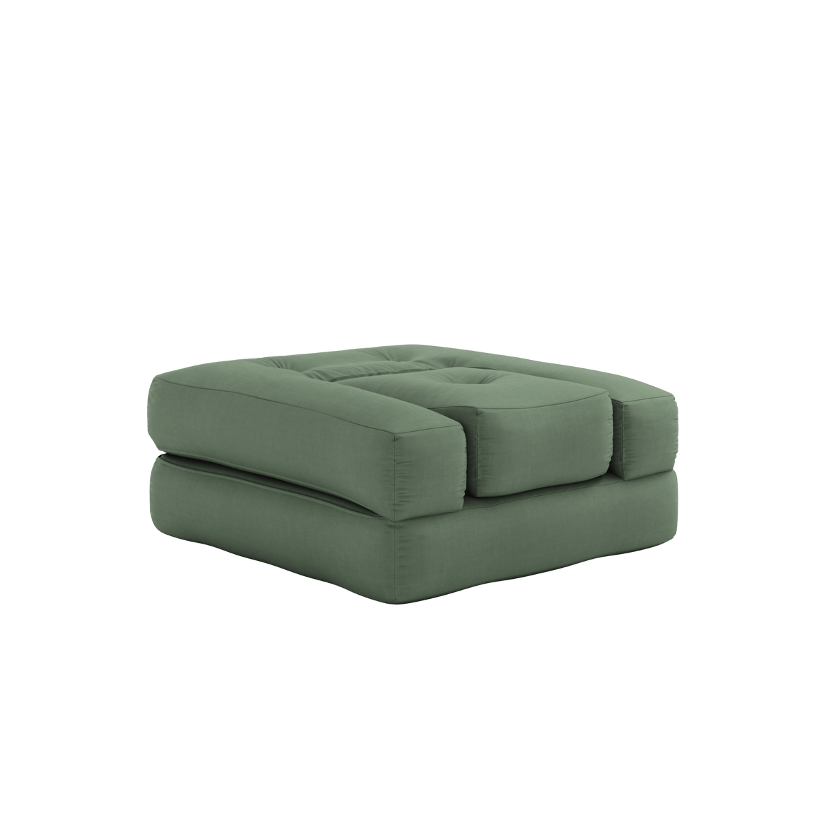 Pouf fauteuil convertible en coton vert olive 95x90x42cm Cube - Karup Design - The Cool Republic