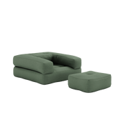 Pouf fauteuil convertible en coton vert olive 95x90x42cm Cube - Karup Design - The Cool Republic