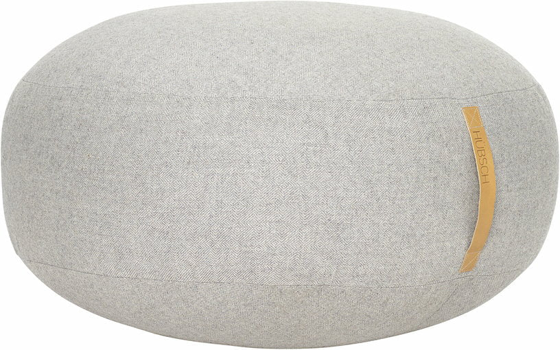 Pouf galet en laine gris avec poignée en cuir - Hübsch - The Cool Republic