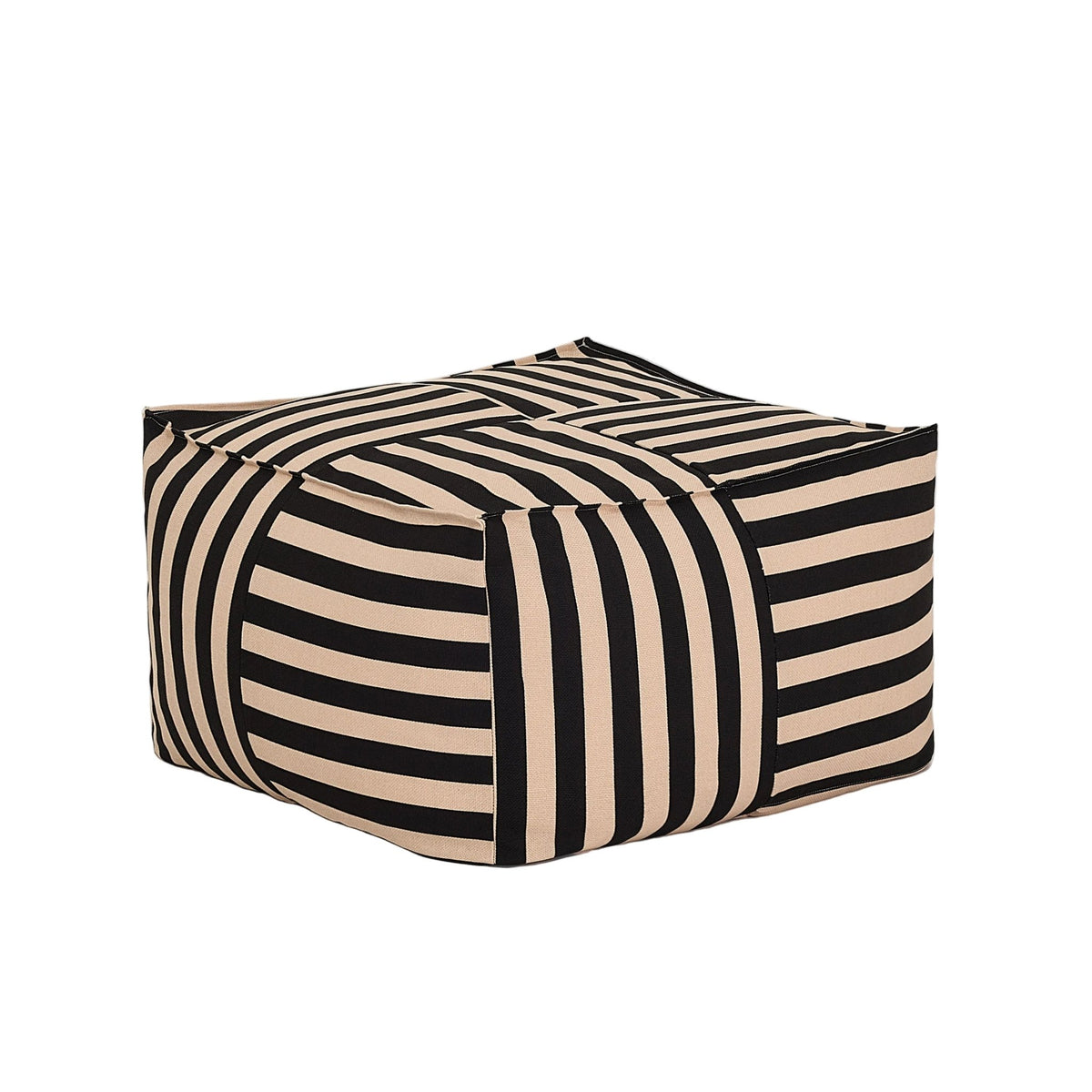 Pouf ottoman carré en coton rayures noir et beige 55 x 55 x 35cm Otto - Nobodinoz - The Cool Republic