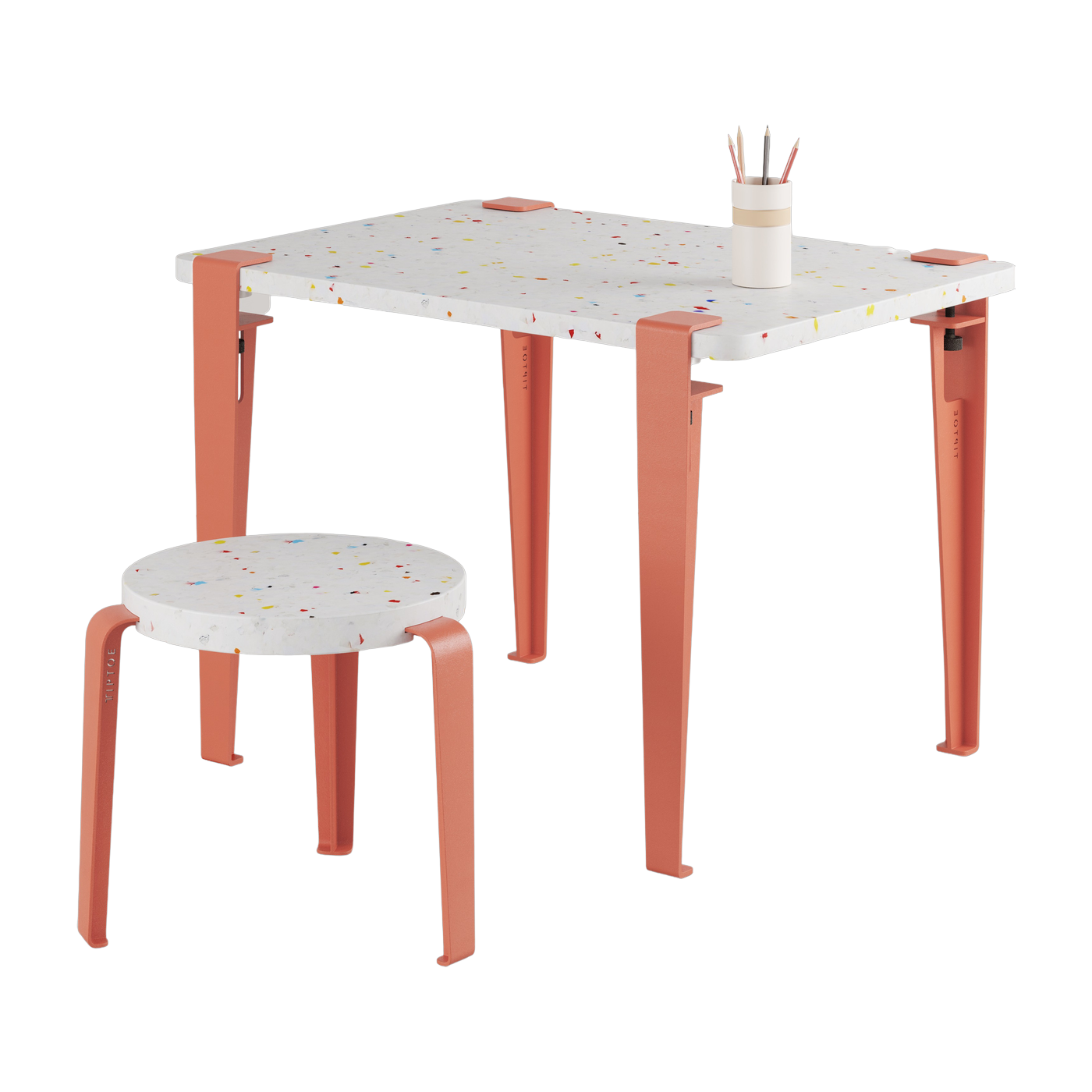 Bureau enfant plastique recyclé 70 x 50 cm rose Tutti Frutti et tabouret rose Mini Lou - Tiptoe