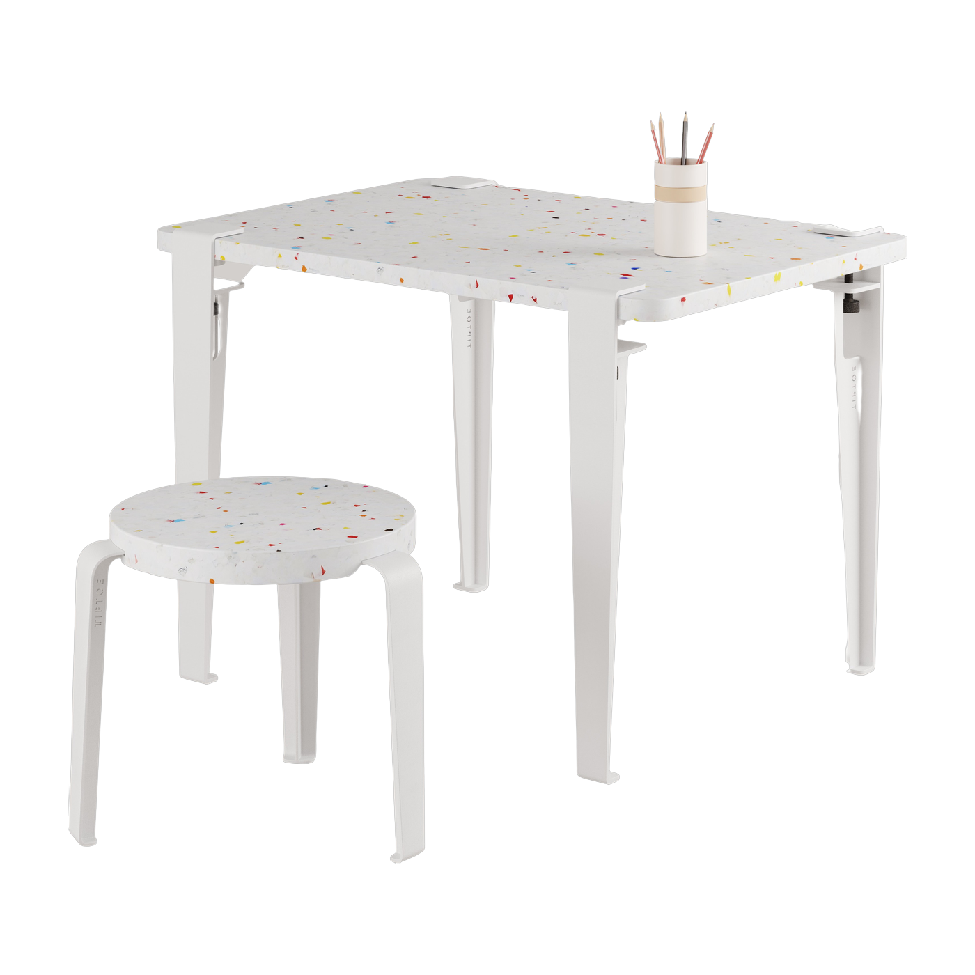 Bureau enfant plastique recyclé 70 x 50 cm blanc Tutti Frutti et tabouret blanc Mini Lou - Tiptoe