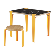 Bureau Kinder weiß und schiefergelb 70 x 50 cm Vice Versa und Hocker gelbe Eiche Mini Lou - Tiptoe