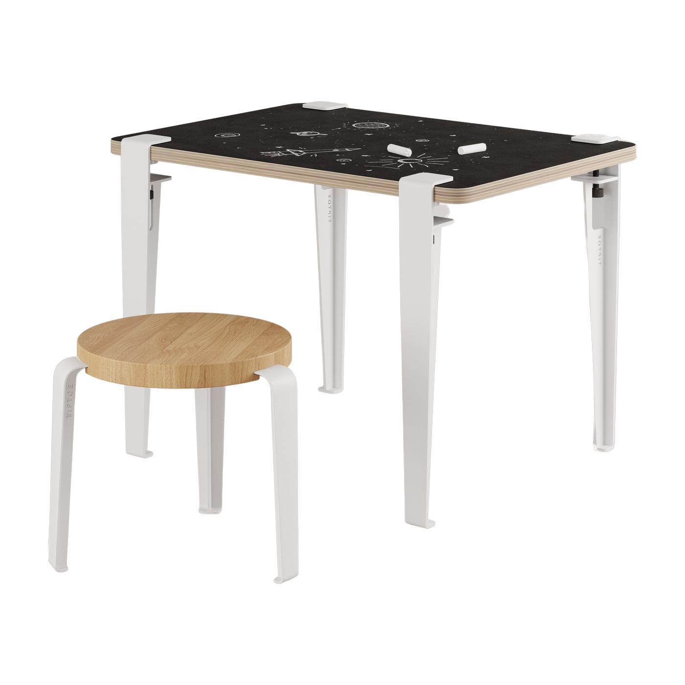 Bureau enfant blanc ardoise 70 x 50 cm Vice Versa et tabouret chêne blanc Mini Lou - Tiptoe